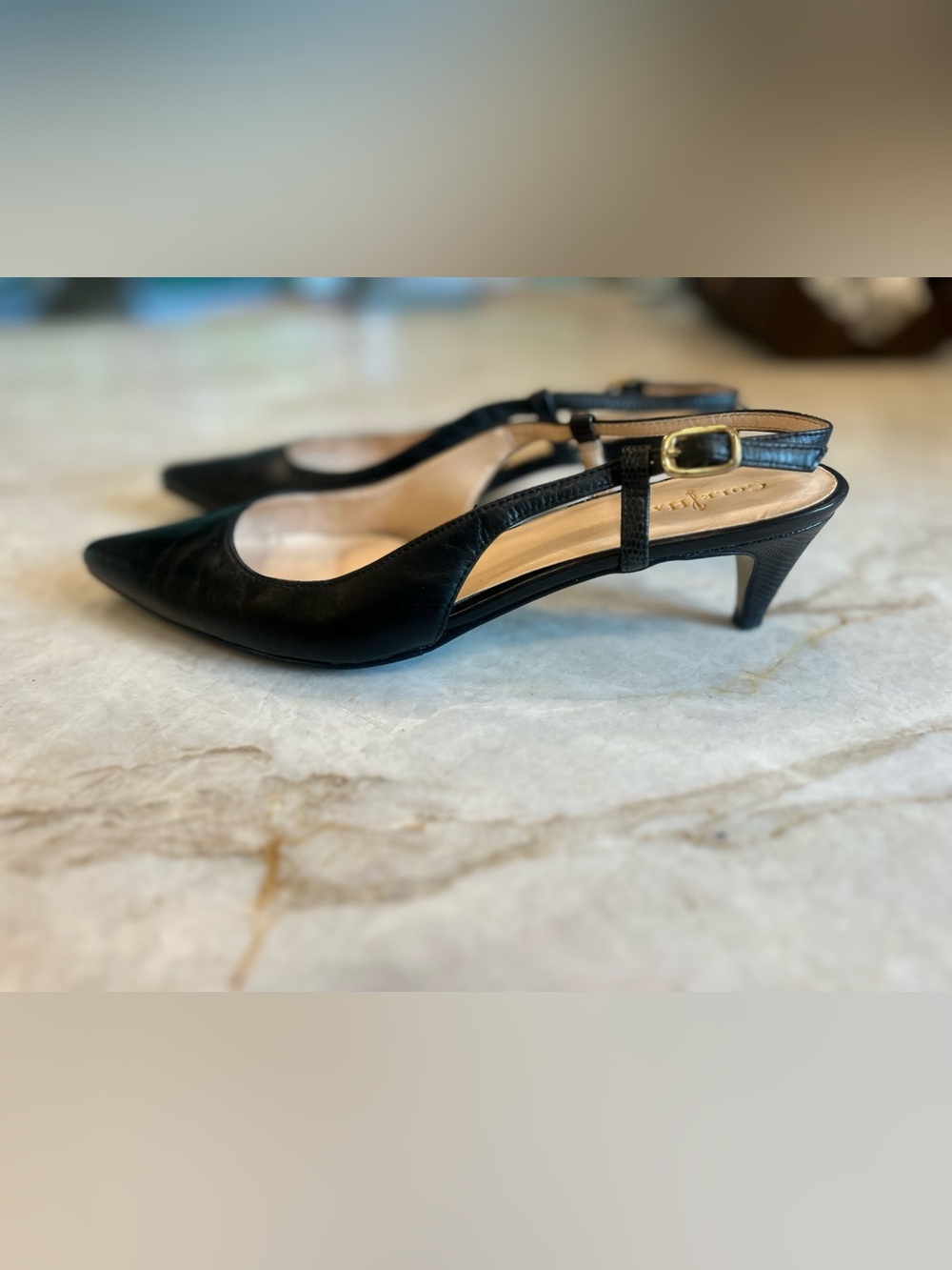 Cole Haan Black Leather Slingback Kitten Heels – Size 7.5